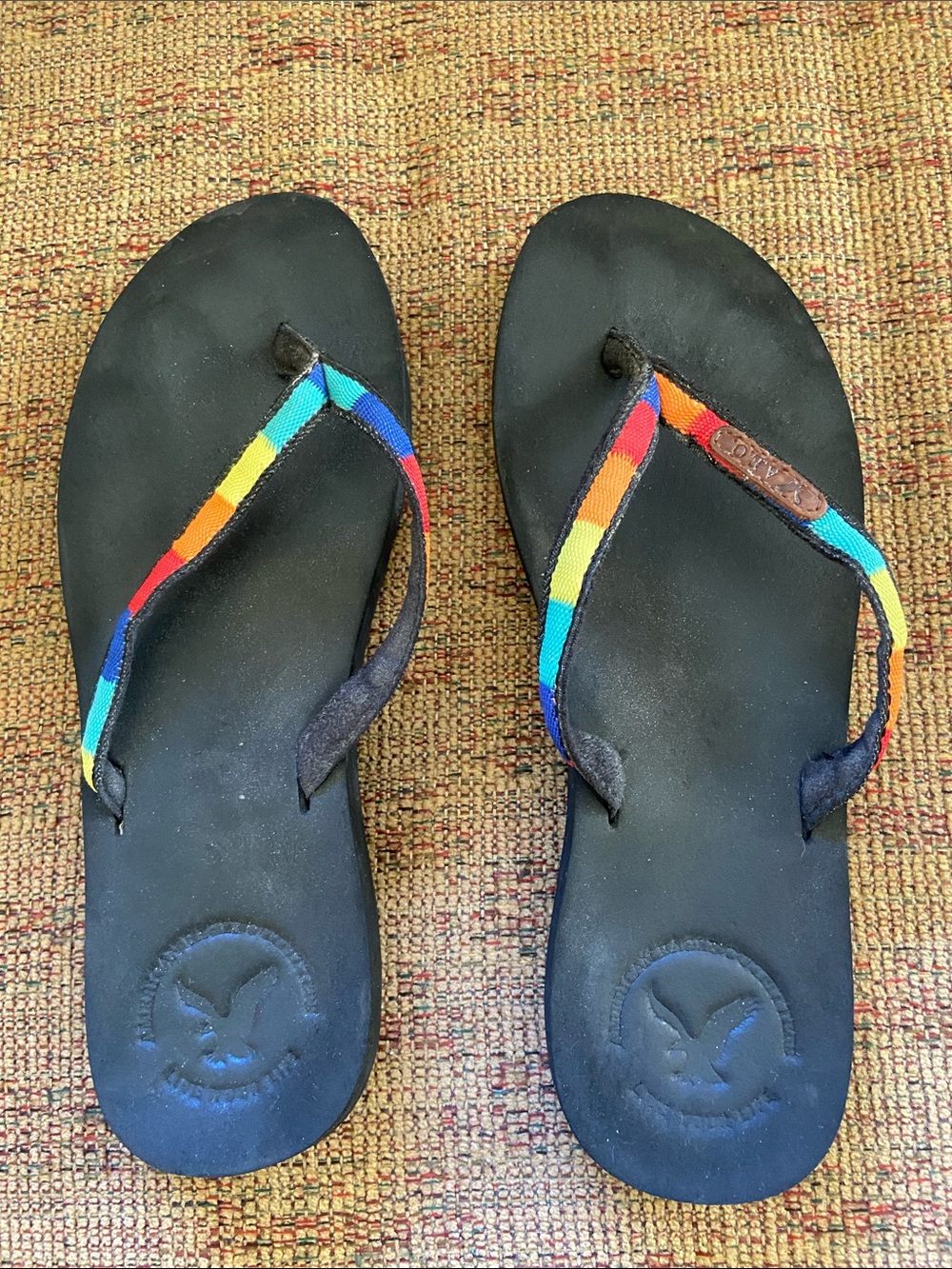 Women’s American Eagle Flip-Flops Sandals Rainbow Colors, Size 7